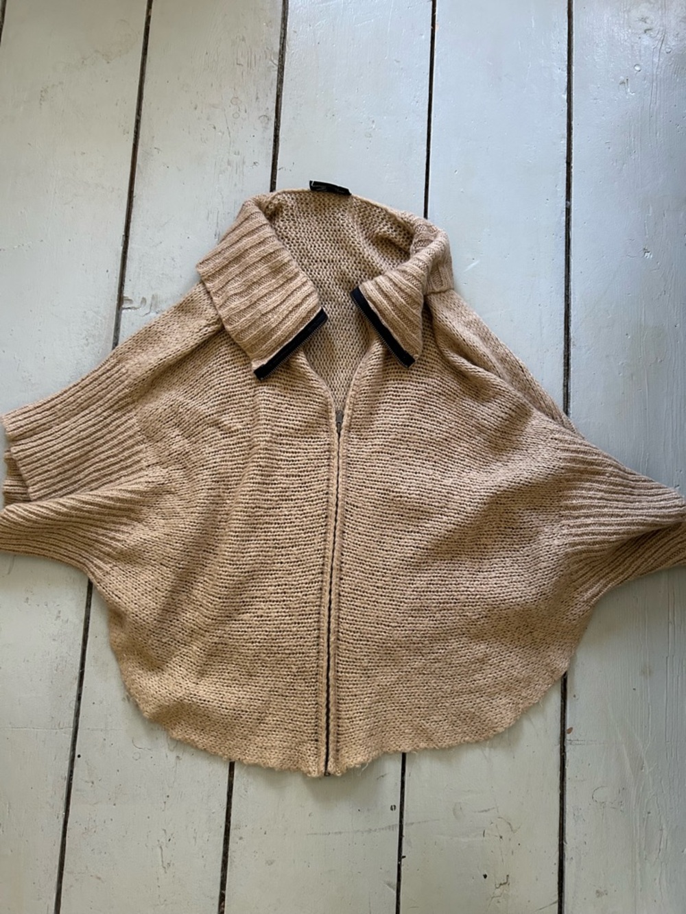 Wooden ships mohair wool tan brown zip poncho knit small medium shrug